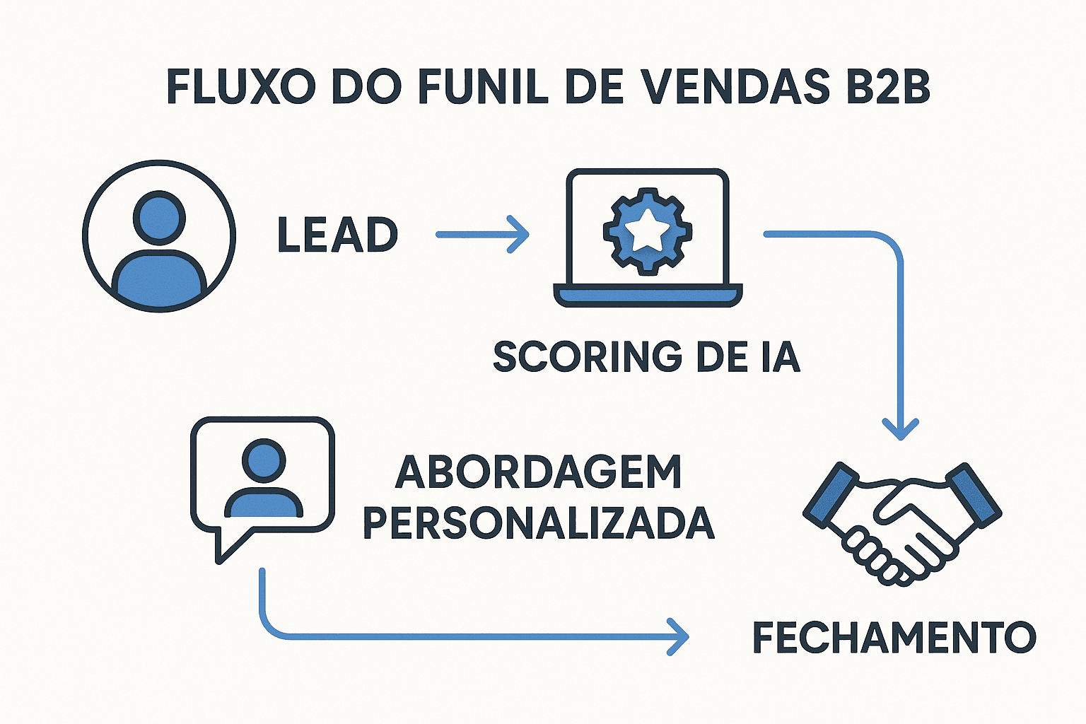 Diagrama de etapas do super-funnel, do lead à venda, destacando automação e inteligência artificial