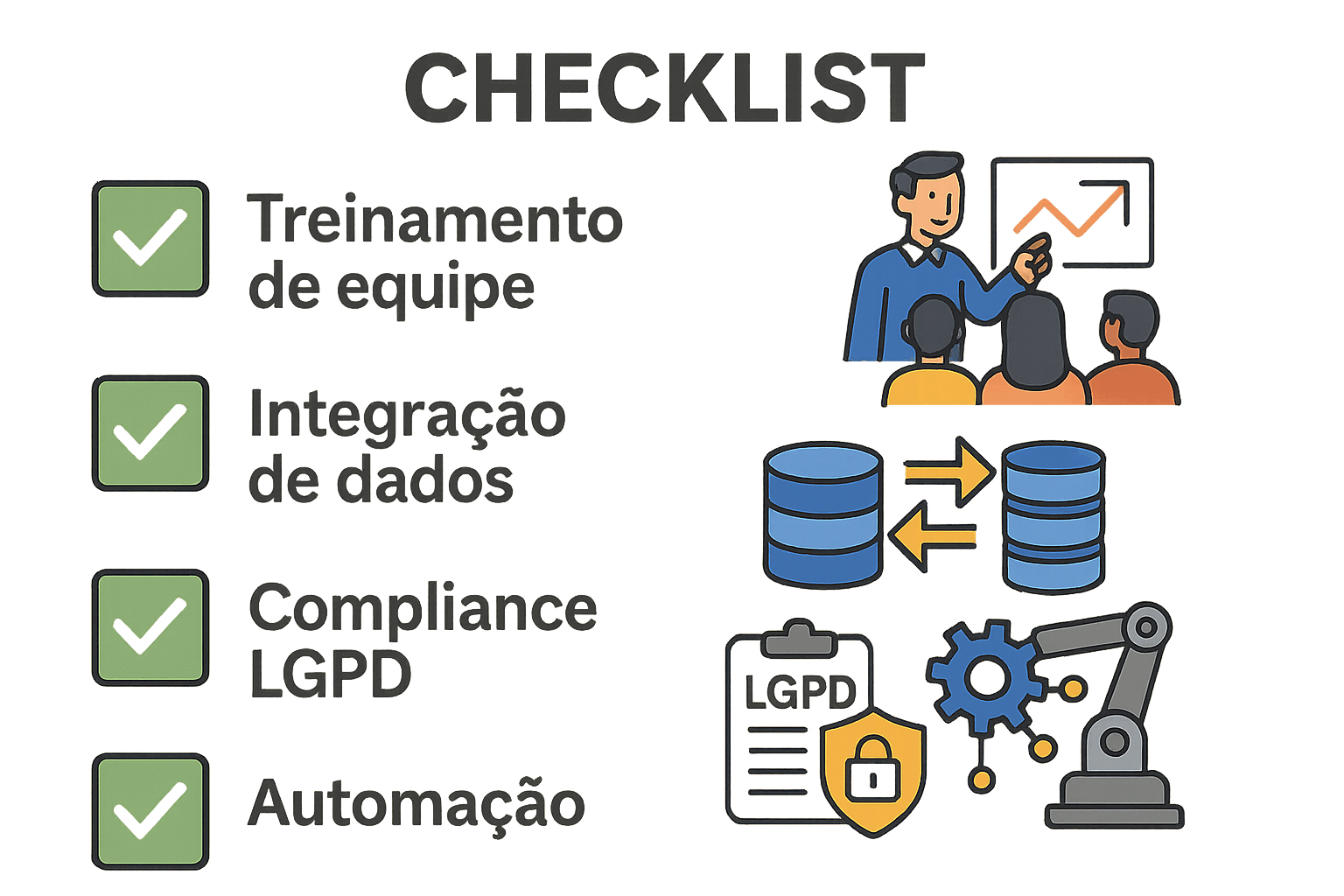 Checklist ilustrando passos essenciais para adoção de IA generativa em marketing omnichannel