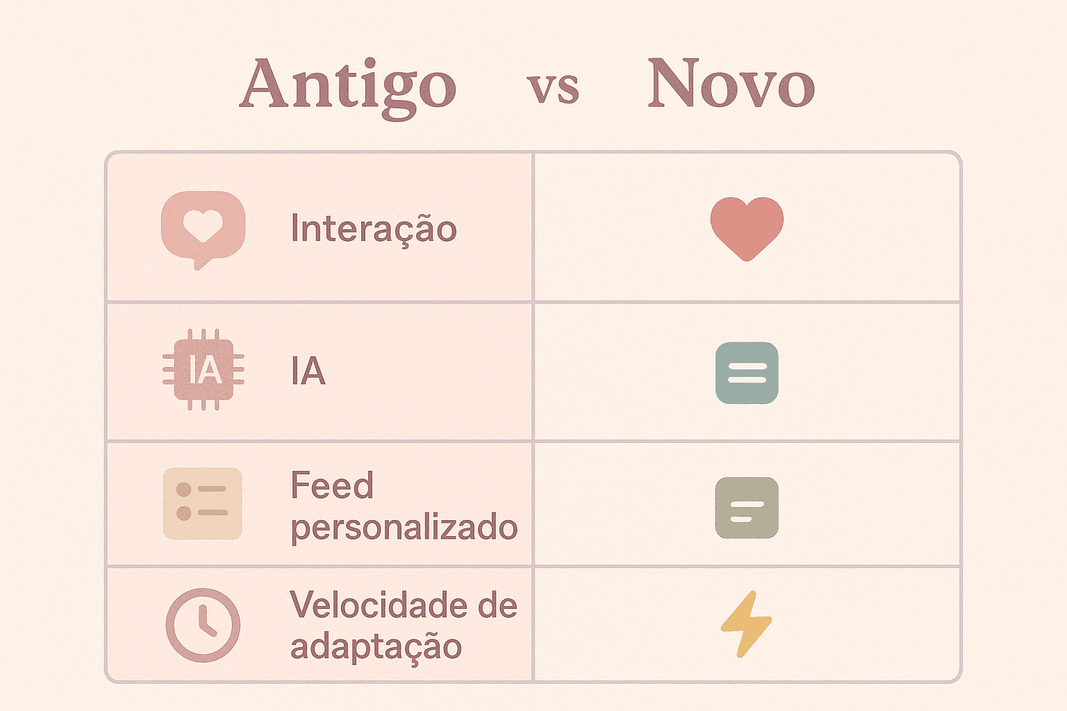 Tabela visual lado a lado destacando diferenças entre o antigo e o novo algoritmo do Instagram para marcas de moda