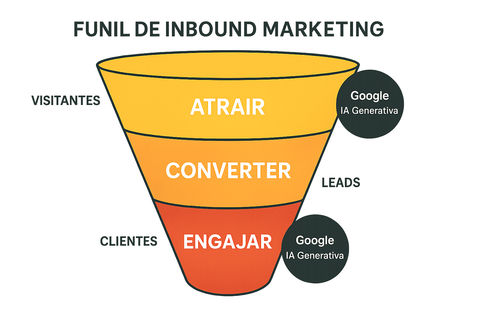 Diagrama mostrando as etapas do inbound marketing com destaques nos pontos afetados pelo Search AI Contextual Recommendations do Google.