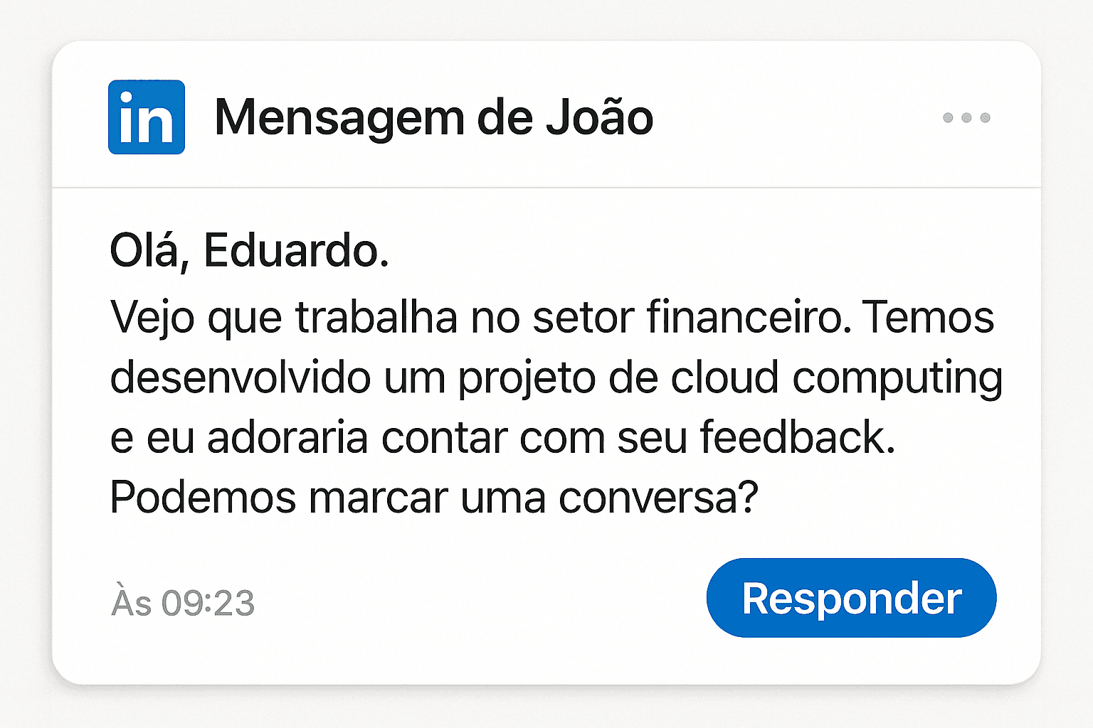 Mensagem automática gerada por IA para lead no LinkedIn, com destaque para personalização de setor e cargo